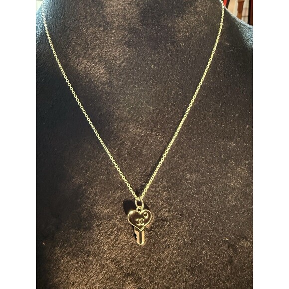 Unbranded Silver/Black "CC" Key Charm w/925 Silver Unbranded 18” Necklace - Picture 3 of 10